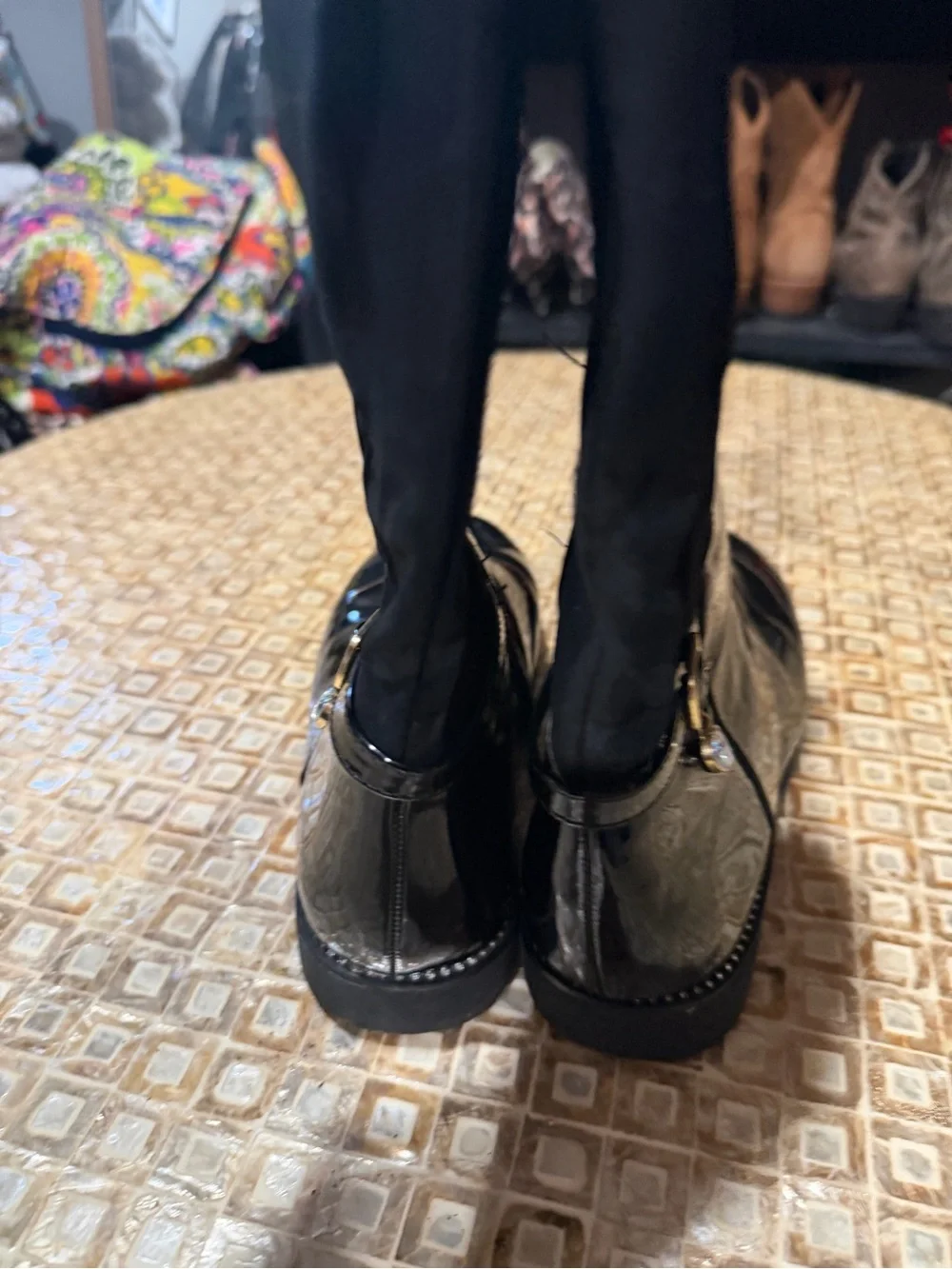 Place Black Patent Kids' Ankle Boots with Heart Charm